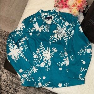 NWOT Susan Graver Teal Floral Jacket Size 1X